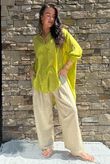 Shayle Indian Cotton Boyfriend Beach Shirt Olive